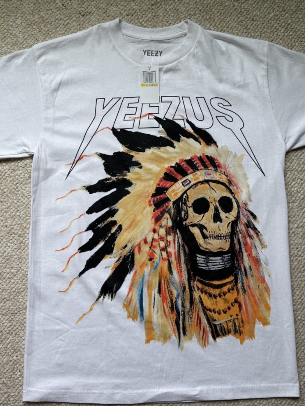 Yeezy Yeezus Skull Headdress Graphic Print White Men's T-Shirt Size M